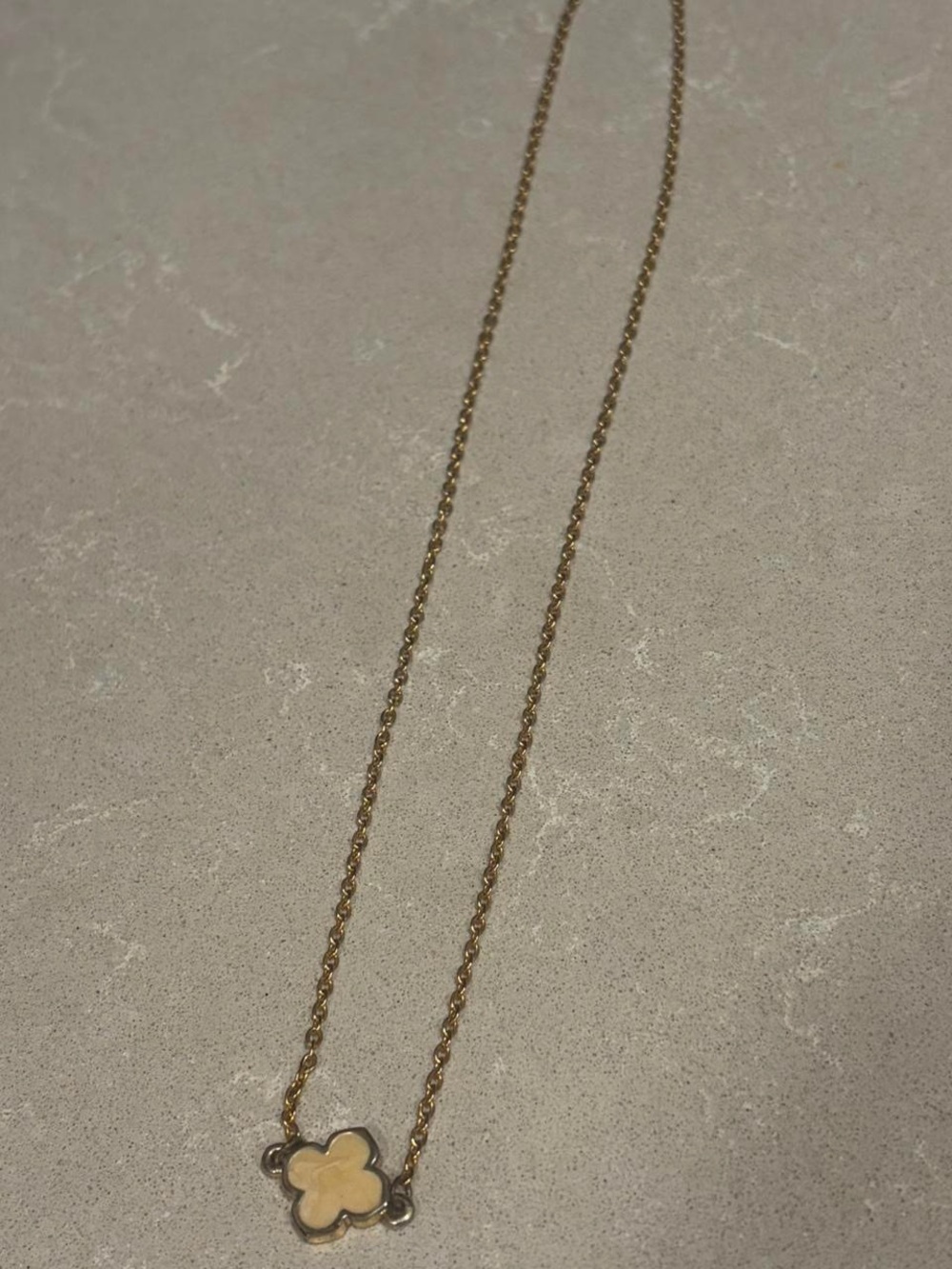 Gold Plated Alhambra Alabaster Pendant Cable Chain Necklace 20in